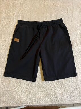 Men's Black Athletic Drawstring Shorts with Patch Detail RR-671